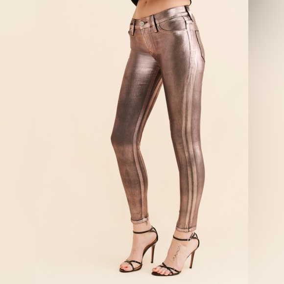 💖HUDSON METALLIC COATED NICO SKINNY JEANS ROSE GOLD 33💖 - Picture 7 of 11
